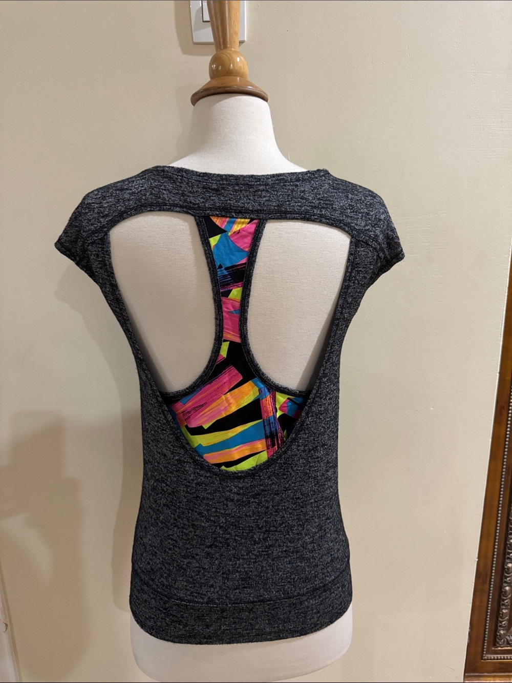 City Streets Charcoal Open-Back Tank with Multicolor Inset